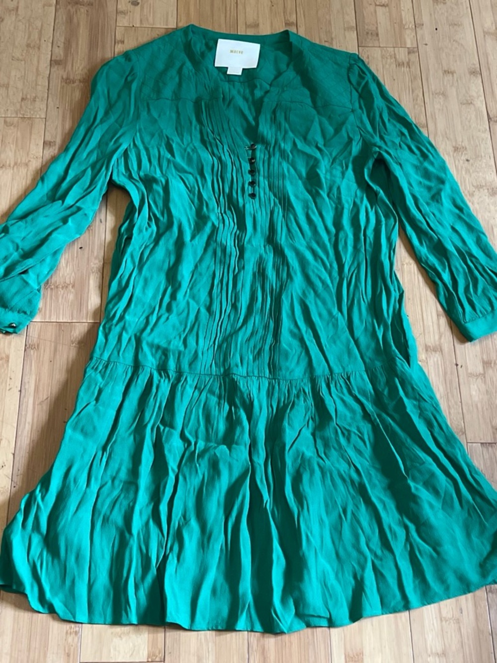 Maeve Teal Green Midi Dress with Pintuck Front